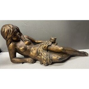 VTG Universal Statuary #851 Chicago 1963 Naked Woman & Kitten 22" Chalkware